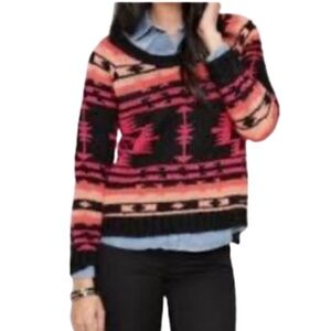 ROXY knit sweater LARGE Women's Orange Red Aztec Long Sleeved